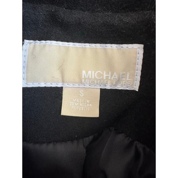 Michael Kors Black Wool Blend Double Breasted Trench Coat Brass Buttons - Picture 6 of 9